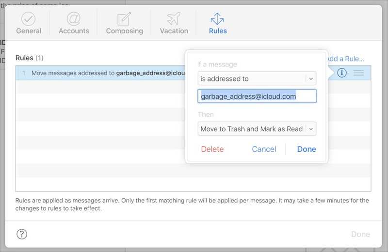 mac911 icloud 邮件规则垃圾箱