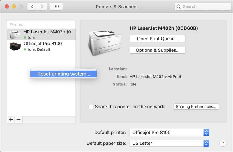 mac911 重置打印机设置macos
