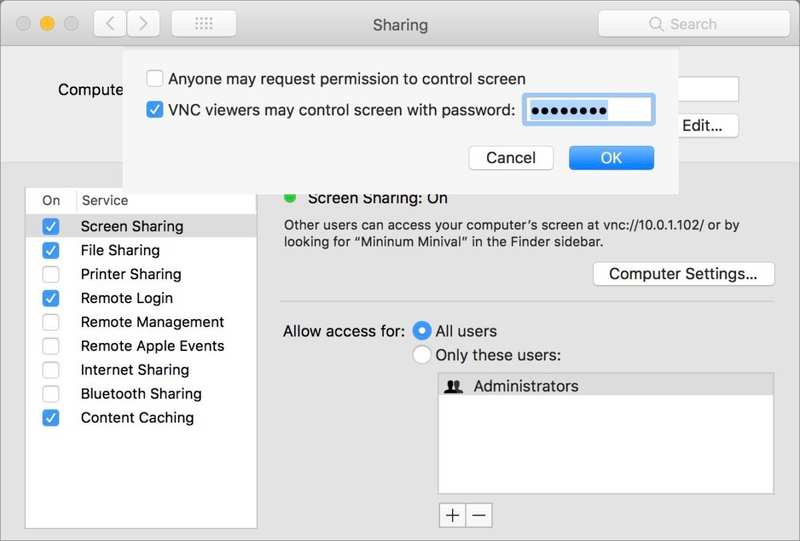 mac911共享 vnc 密码