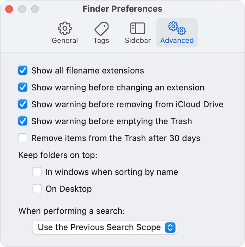 macOS Big Sur Finder 高级偏好设置