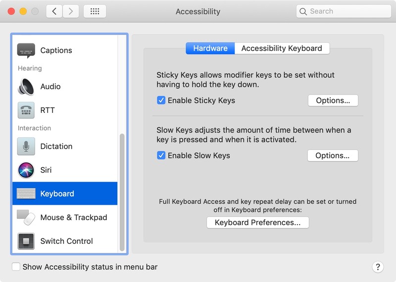 macOS Big Sur 粘滞键速度慢按键系统首选项