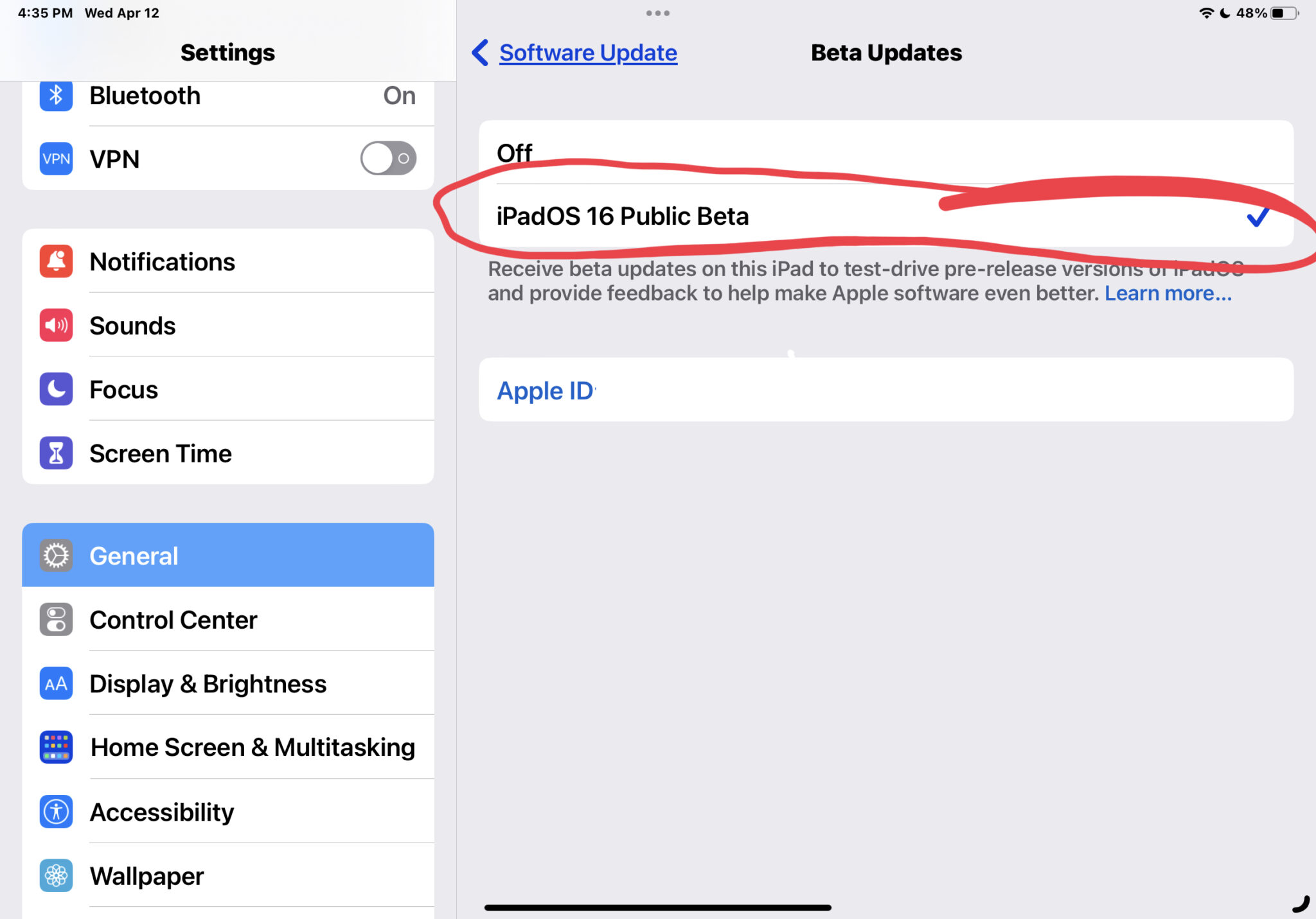 选择加入 iOS 或 iPadOS 测试版更新