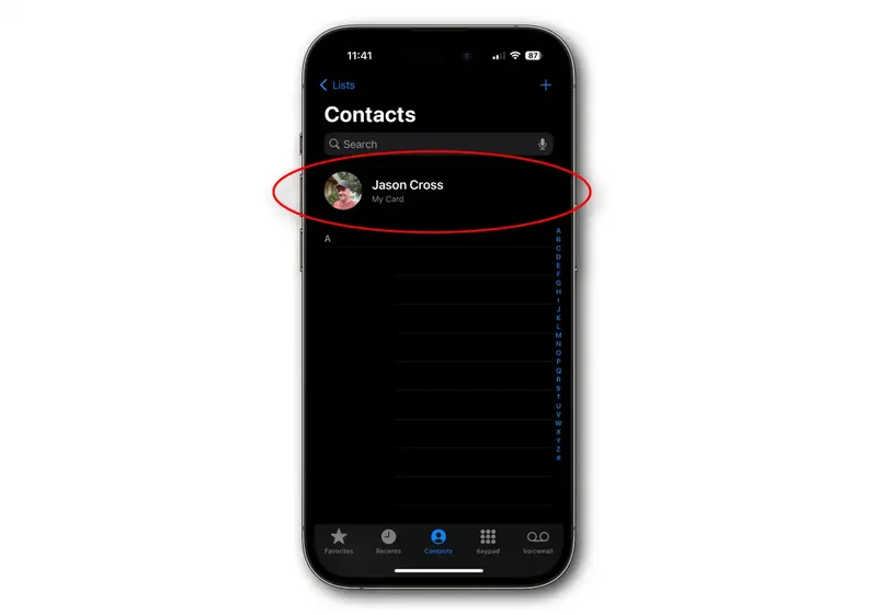 iOS 17 打开您的联系人名片