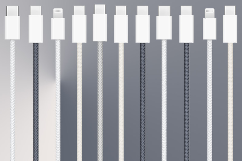 rows of braided USB-C-to-Lightning cables