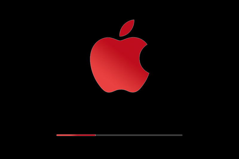 Apple 更新屏幕，带有红色 Apple 徽标